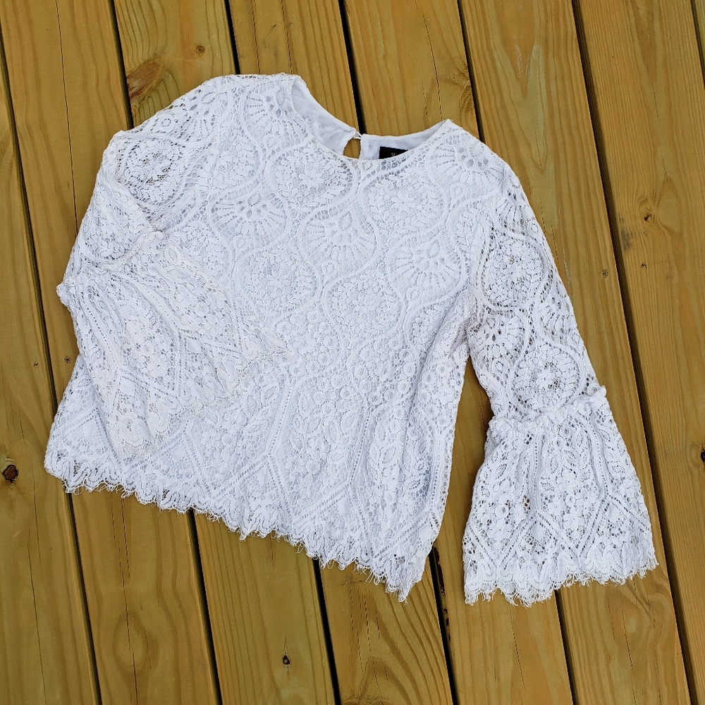 White Lace Belle Sleeve Top